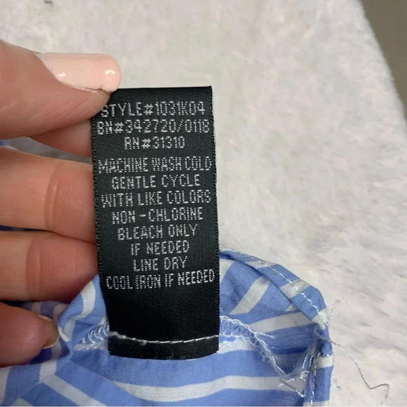 By & By size medium blue/white striped on/off shoulder open sleeves top - Picture 7 of 8